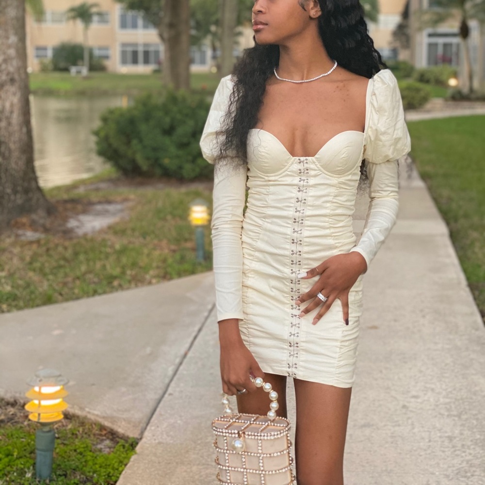Puff shoulder corset mini dress